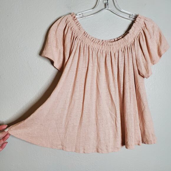 Aritzia Wilfred Sartre Linen Off The Shoulder Top Size XS Pink Coastal Beachy - Picture 2 of 8